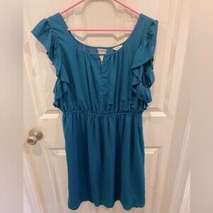 Fossil‎ ocean blue green teal ruffle dress size XL